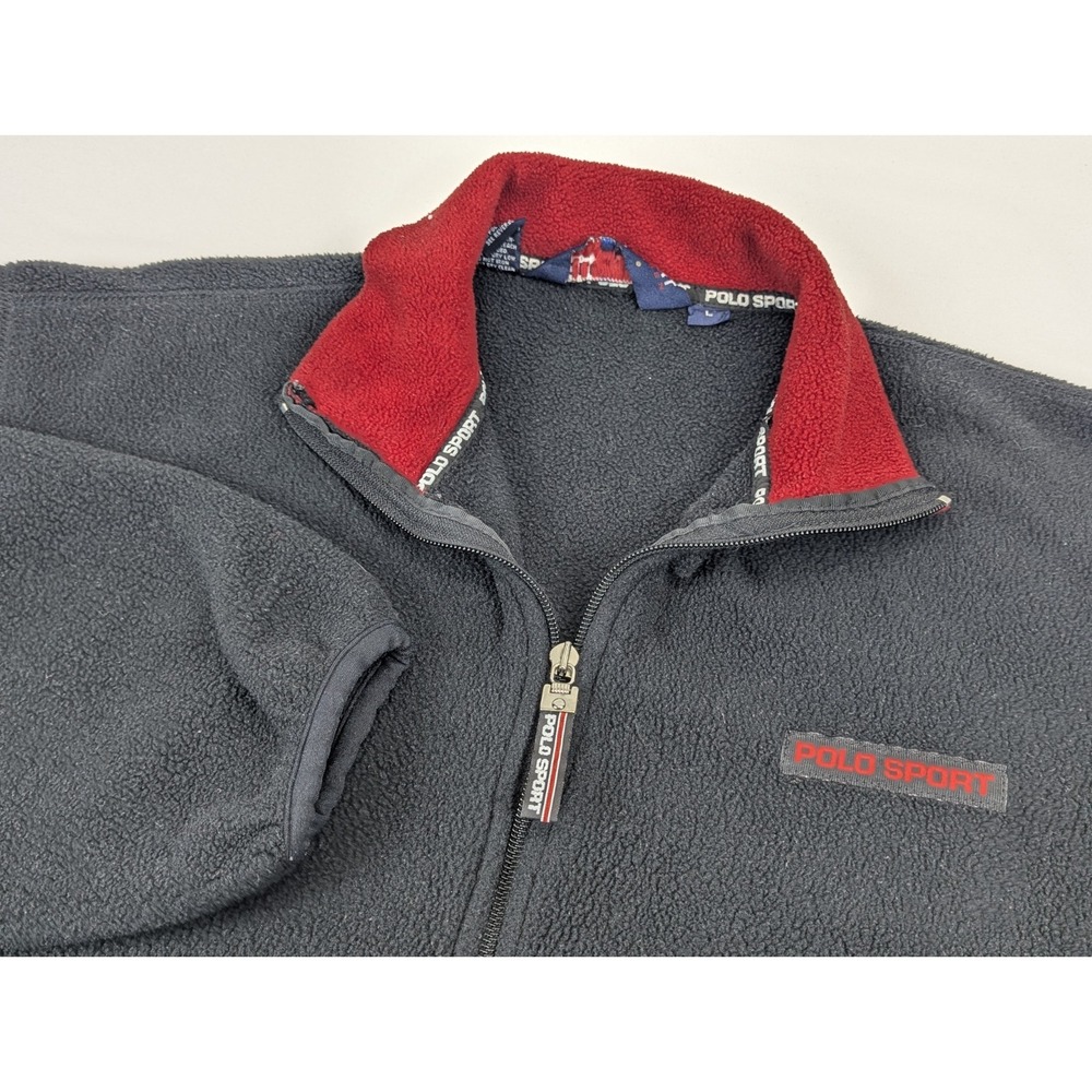 Polo‎ Sport Ralph Lauren Vintage 90s Fleece Jacket Mens Large Black Red USA Made